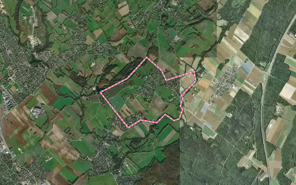 Vue satellite de Sauverny avec ses contours administratifs