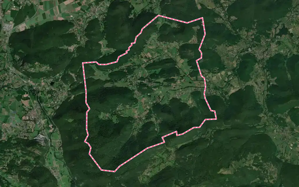 Vue satellite de Sauveterre-de-Comminges avec ses contours administratifs