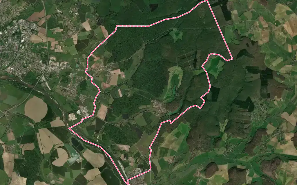 Vue satellite de Sauvigny-les-Bois avec ses contours administratifs