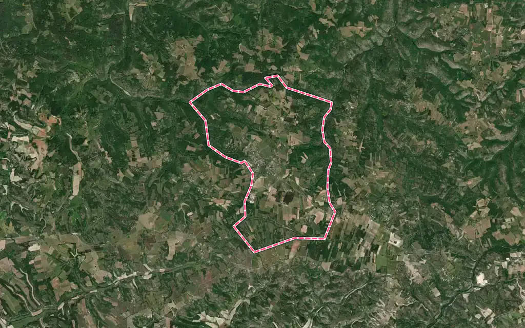 Vue satellite de Sauzet avec ses contours administratifs