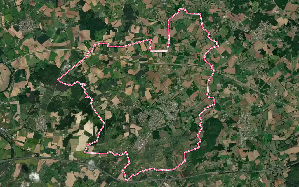Vue satellite de Savigné-l'Évêque avec ses contours administratifs