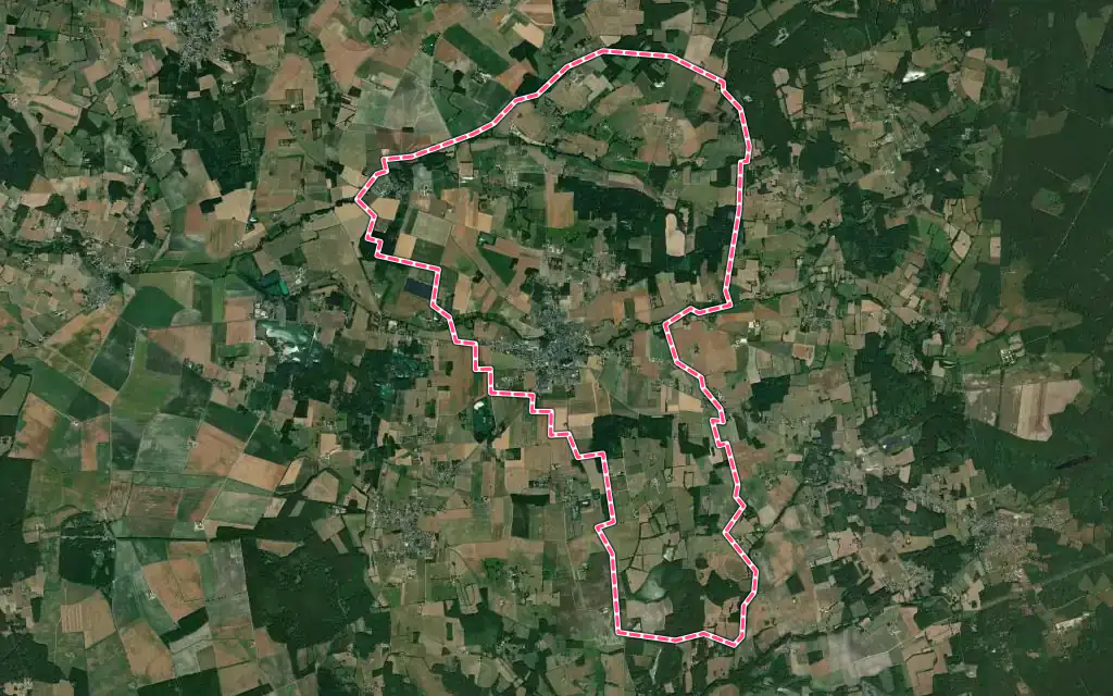Vue satellite de Savigné-sur-Lathan avec ses contours administratifs