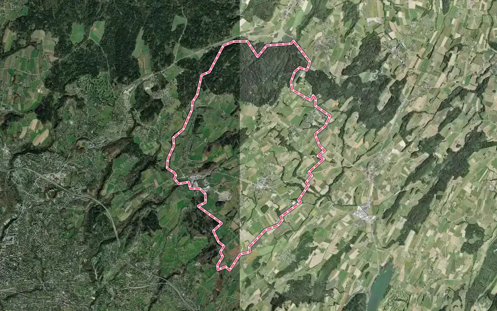 Vue satellite de Savigny avec ses contours administratifs