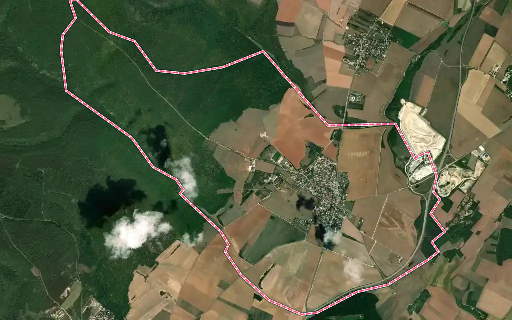 Vue satellite de Savigny-le-Sec avec ses contours administratifs