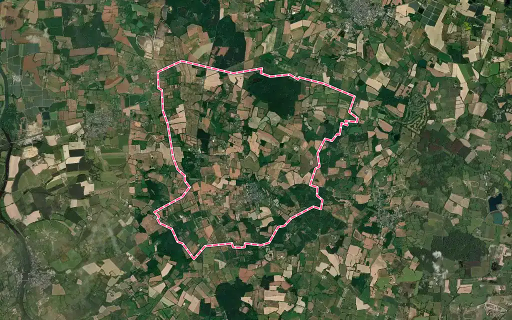 Vue satellite de Sceaux-d'Anjou avec ses contours administratifs