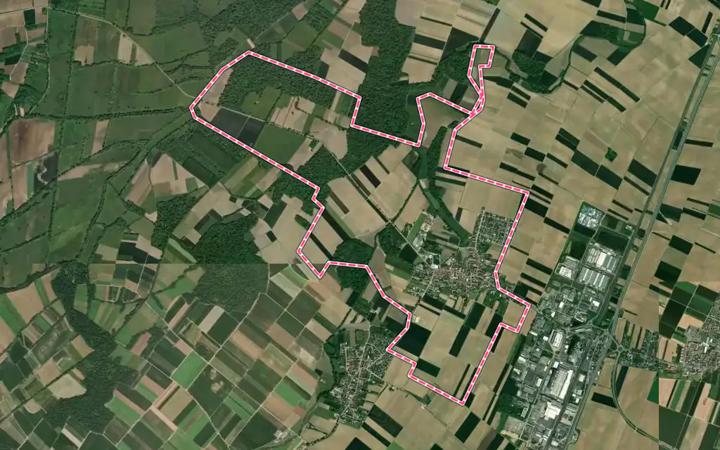 Vue satellite de Schaeffersheim avec ses contours administratifs