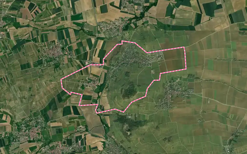 Vue satellite de Scharrachbergheim-Irmstett avec ses contours administratifs