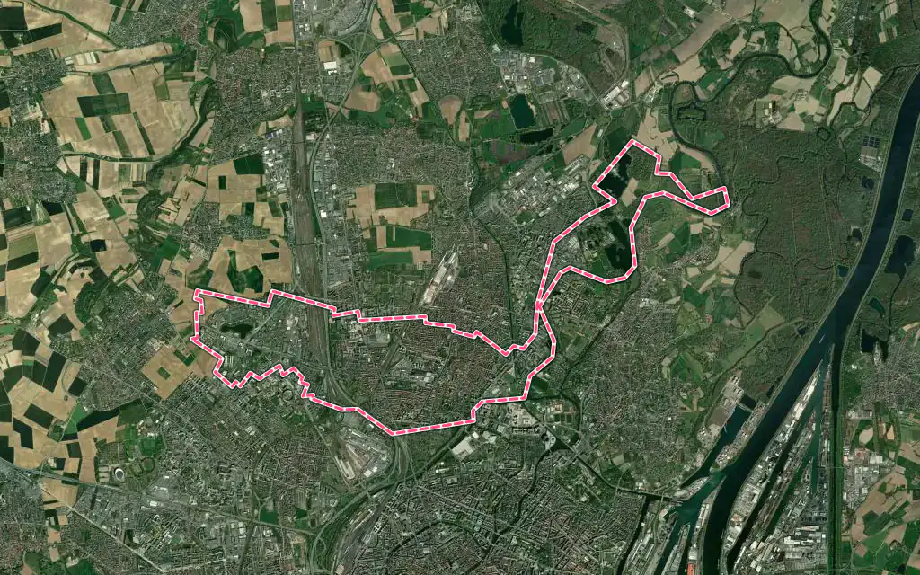 Vue satellite de Schiltigheim avec ses contours administratifs