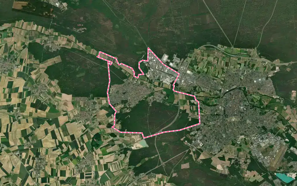 Vue satellite de Schweighouse-sur-Moder avec ses contours administratifs