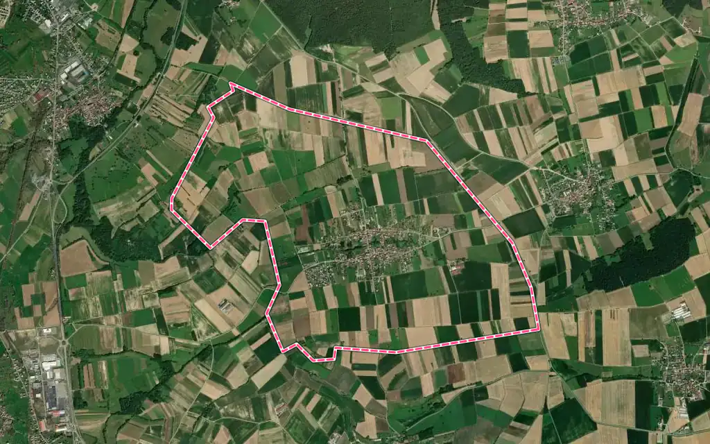 Vue satellite de Schwenheim avec ses contours administratifs
