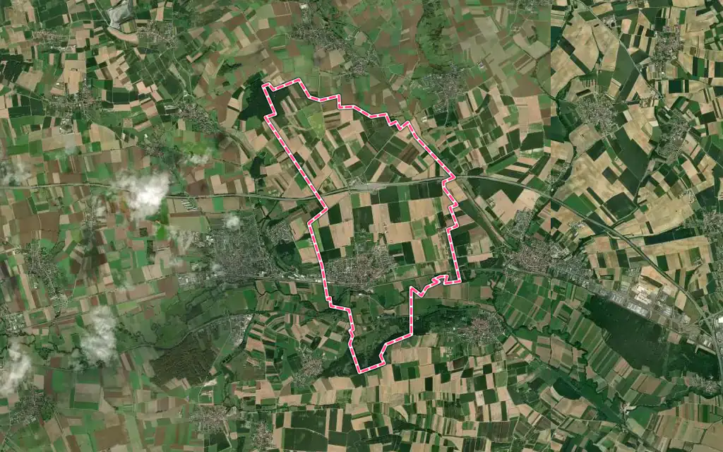 Vue satellite de Schwindratzheim avec ses contours administratifs