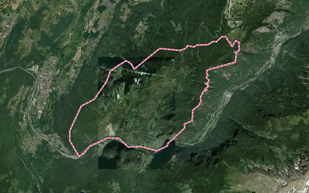 Vue satellite de Séchilienne avec ses contours administratifs