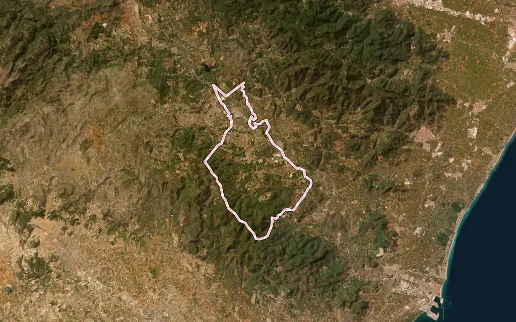 Vista satélite de Segorbe con su contorno administrativo