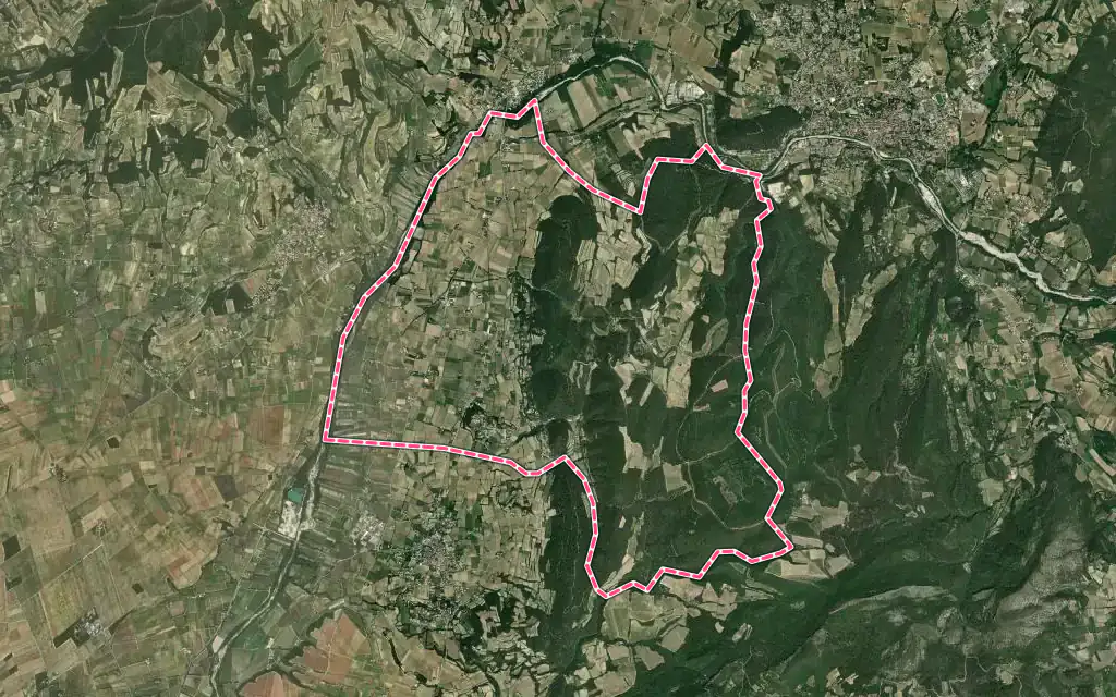 Vue satellite de Séguret avec ses contours administratifs