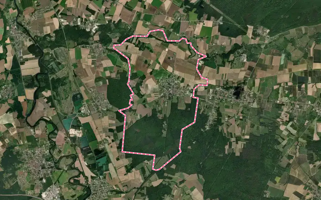 Vue satellite de Seignelay avec ses contours administratifs