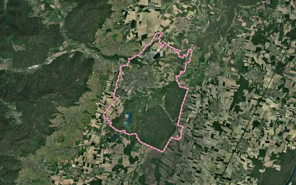 Vue satellite de Sélestat avec ses contours administratifs