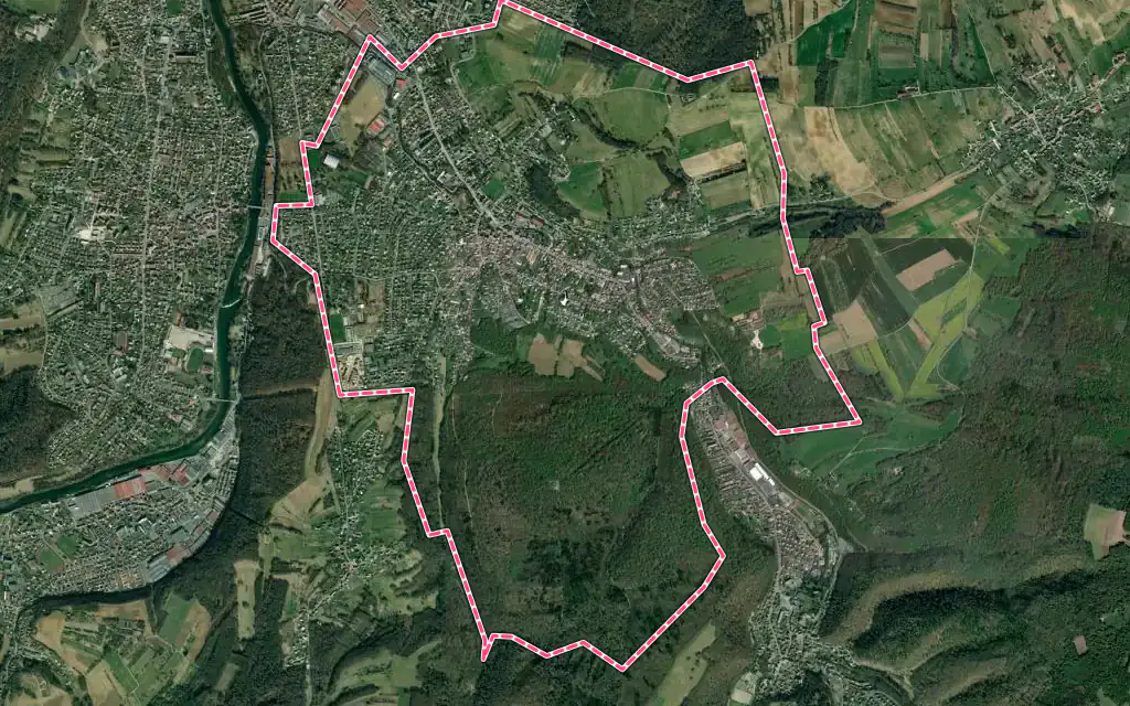 Vue satellite de Seloncourt avec ses contours administratifs