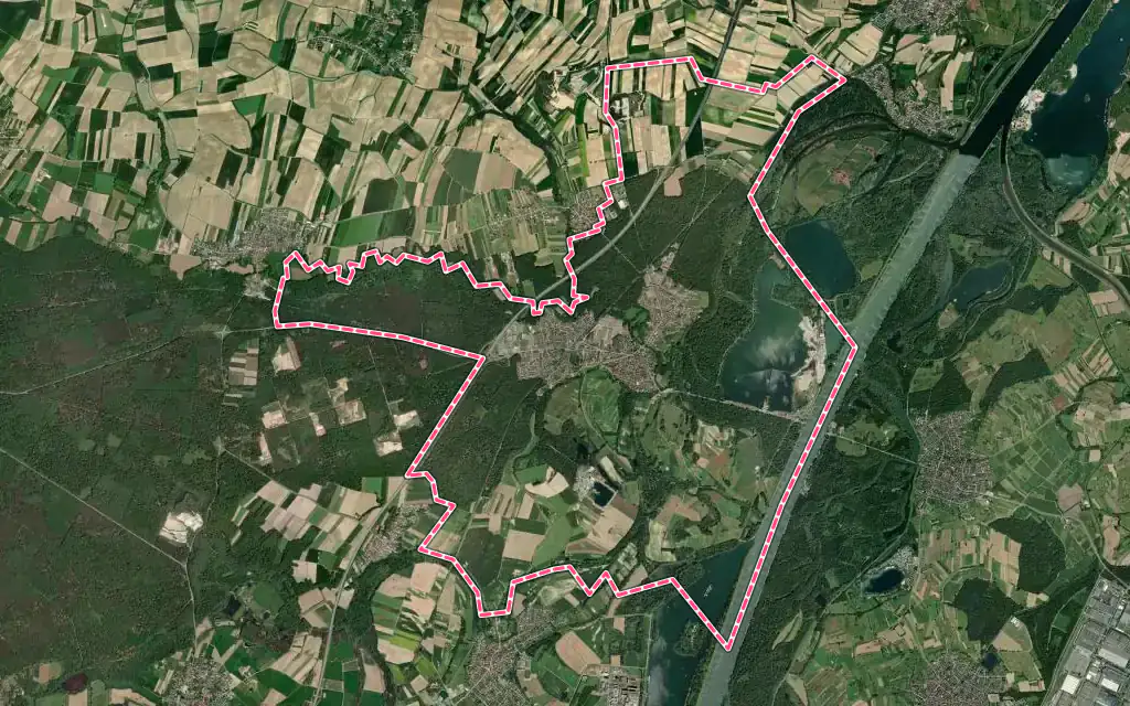 Vue satellite de Seltz avec ses contours administratifs