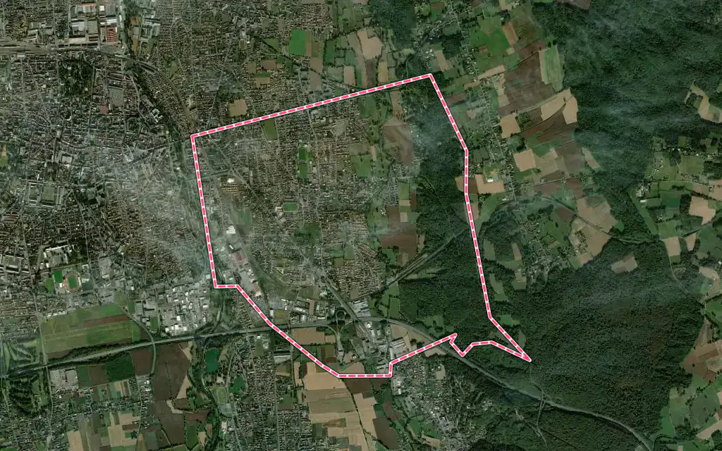 Vue satellite de Séméac avec ses contours administratifs