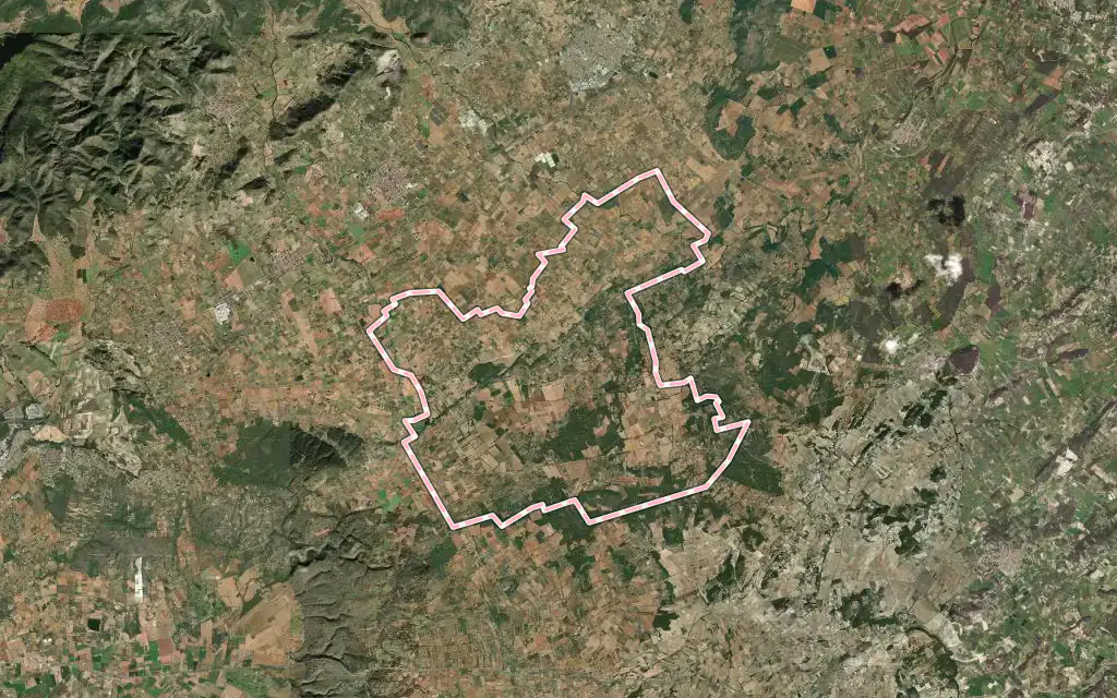 Vista satélite de Sencelles con su contorno administrativo