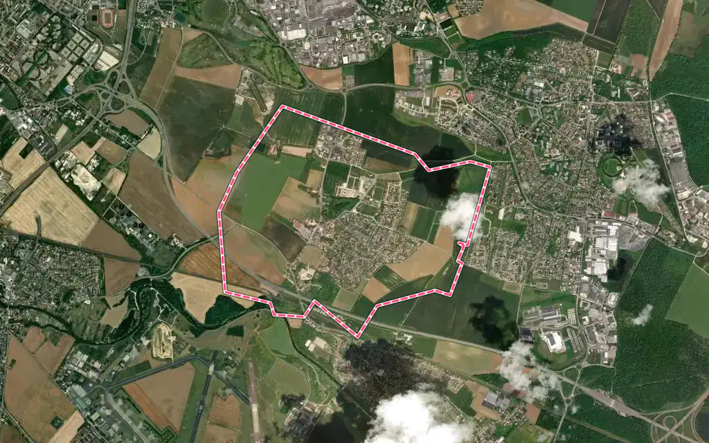 Vue satellite de Sennecey-lès-Dijon avec ses contours administratifs