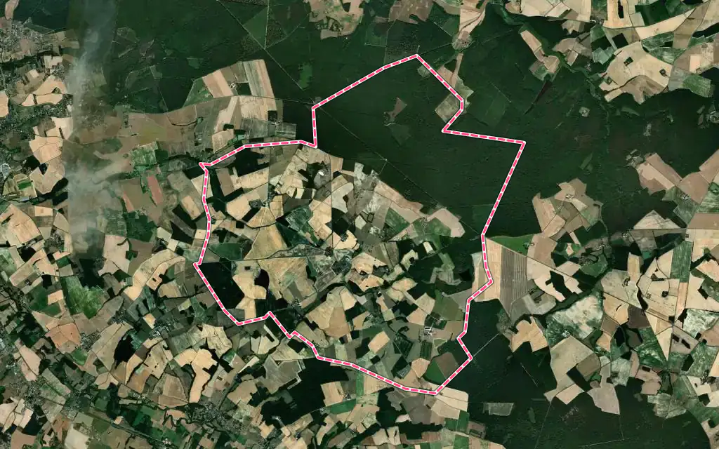 Vue satellite de Sennevières avec ses contours administratifs