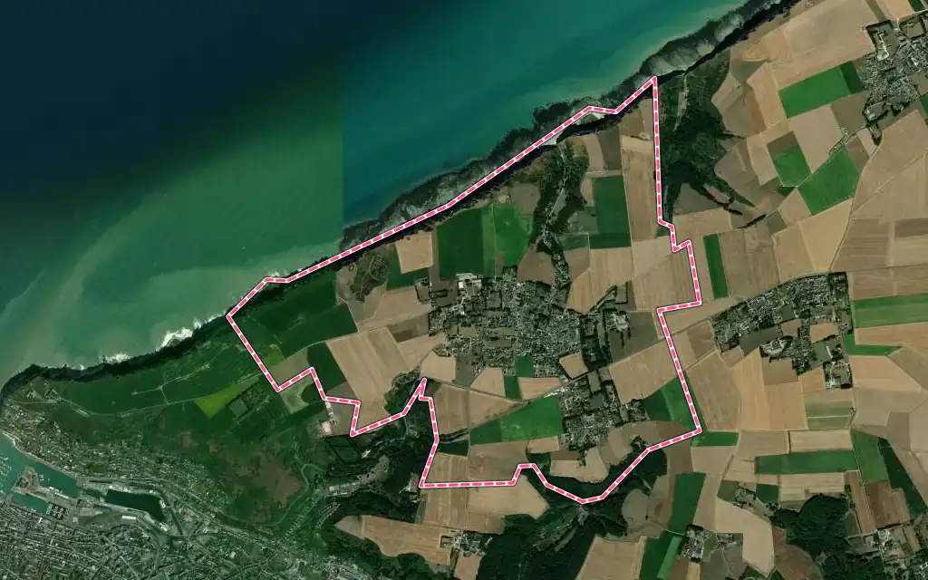 Vue satellite de Senneville-sur-Fécamp avec ses contours administratifs