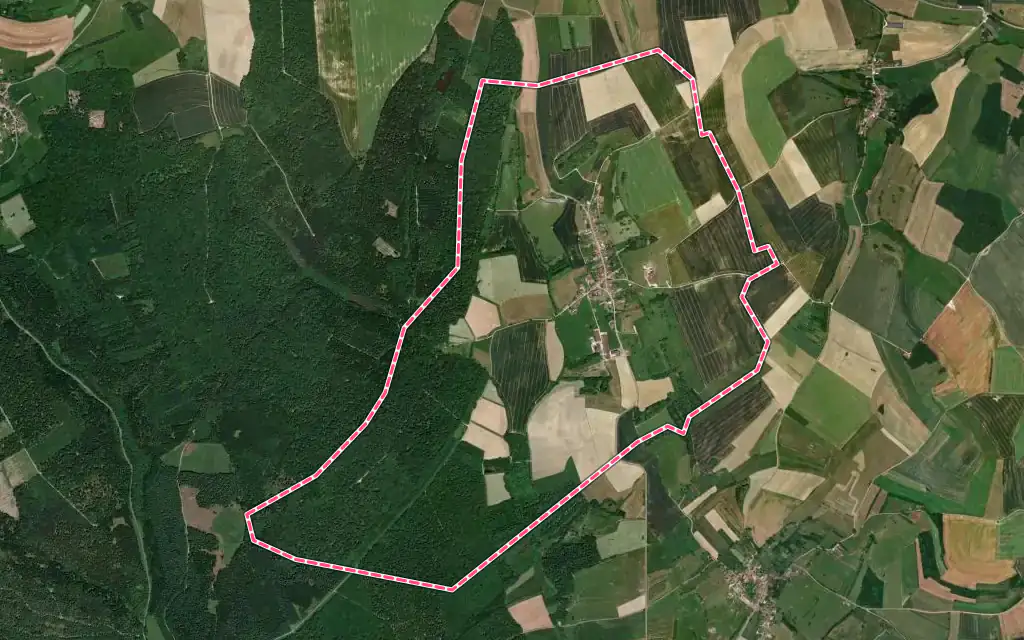 Vue satellite de Senonges avec ses contours administratifs
