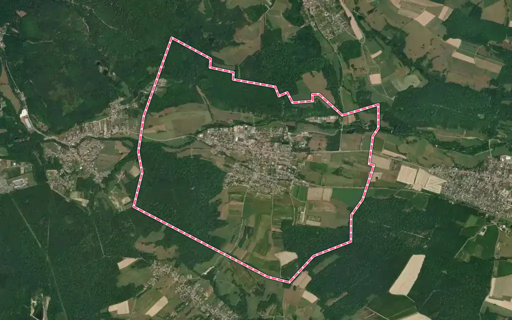 Vue satellite de Sentheim avec ses contours administratifs