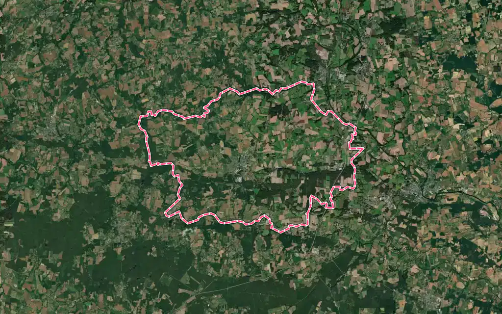 Vue satellite de Sérent avec ses contours administratifs