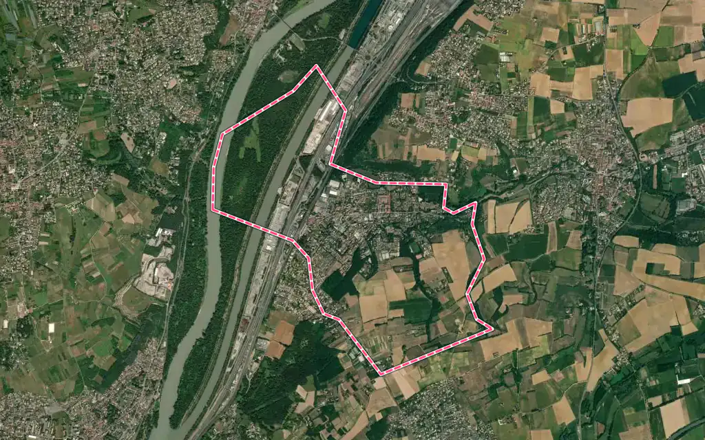 Vue satellite de Sérézin-du-Rhône avec ses contours administratifs