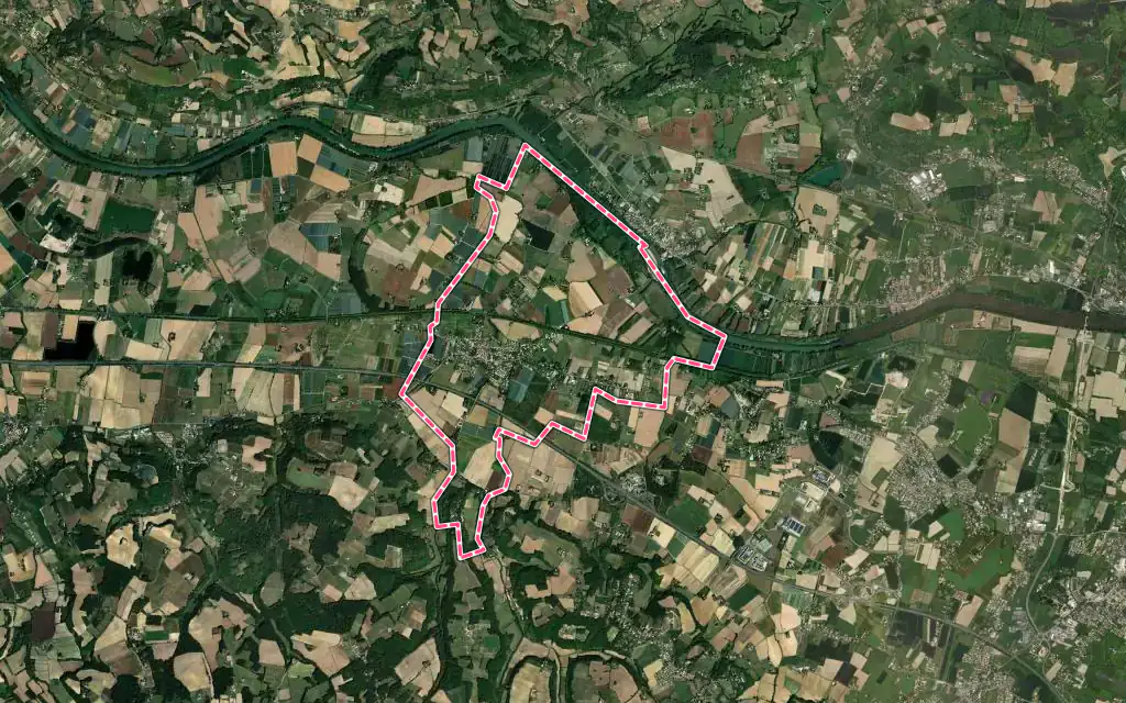 Vue satellite de Sérignac-sur-Garonne avec ses contours administratifs