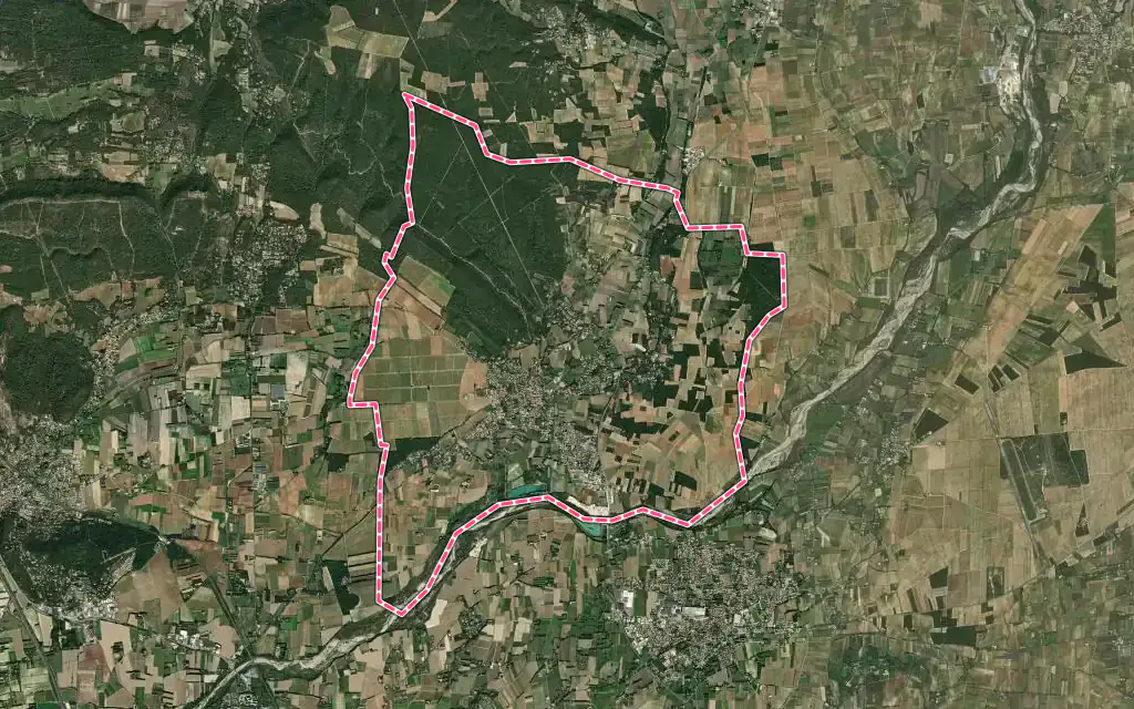 Vue satellite de Sérignan-du-Comtat avec ses contours administratifs