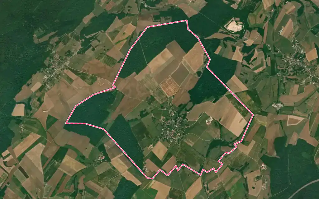Vue satellite de Sermange avec ses contours administratifs