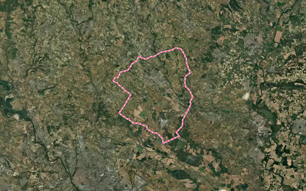 Vue satellite de Servian avec ses contours administratifs