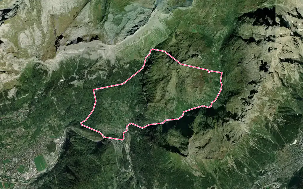 Vue satellite de Servoz avec ses contours administratifs