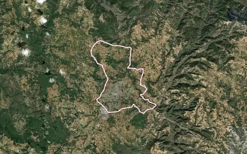 Vista satélite de Sé, Santa Maria e Meixedo con su contorno administrativo
