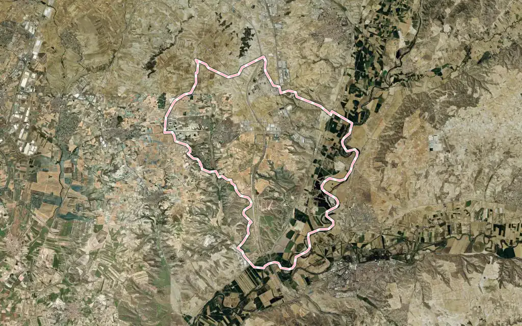 Vista satélite de Seseña con su contorno administrativo