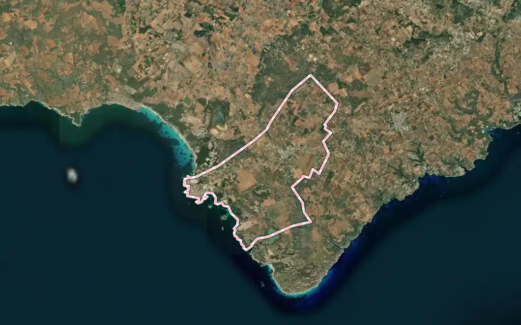 Vista satélite de ses Salines con su contorno administrativo