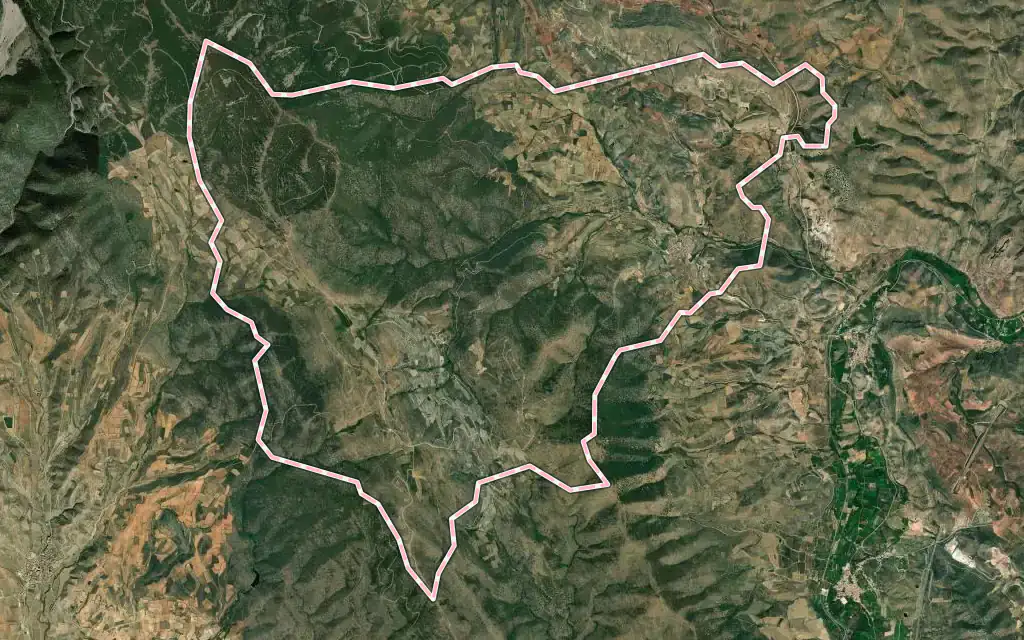 Vista satélite de Sestrica con su contorno administrativo