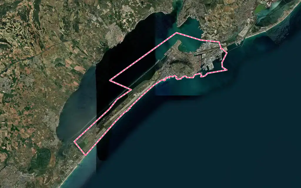 Vue satellite de Sète avec ses contours administratifs