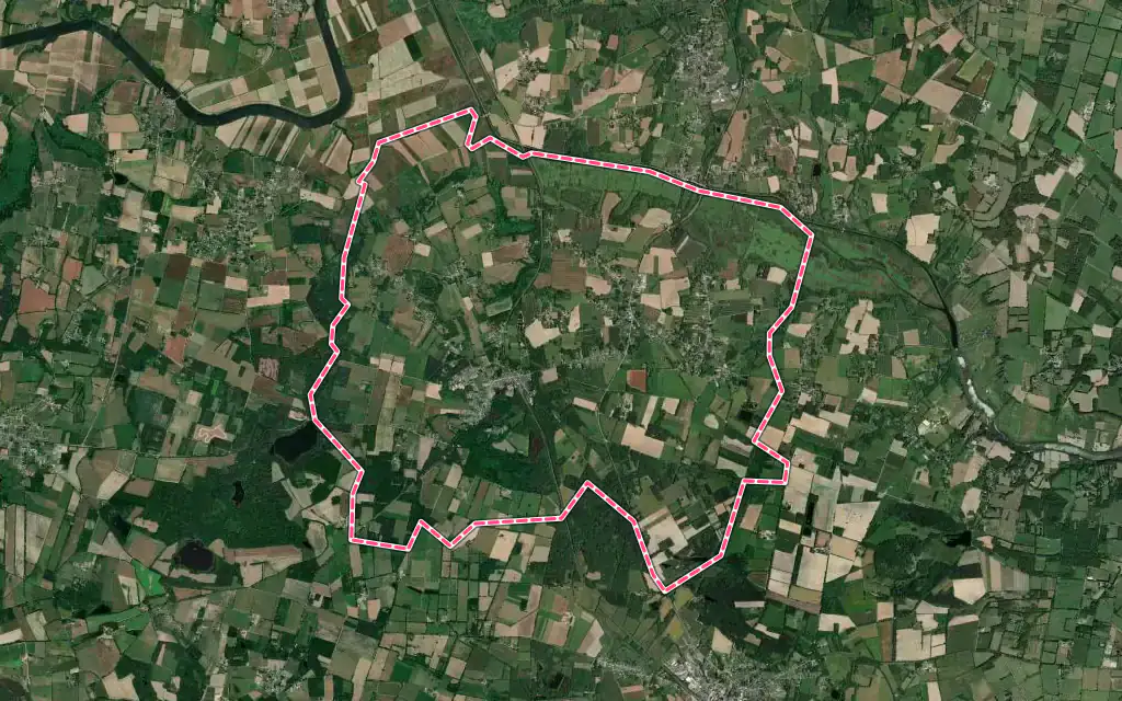 Vue satellite de Sévérac avec ses contours administratifs