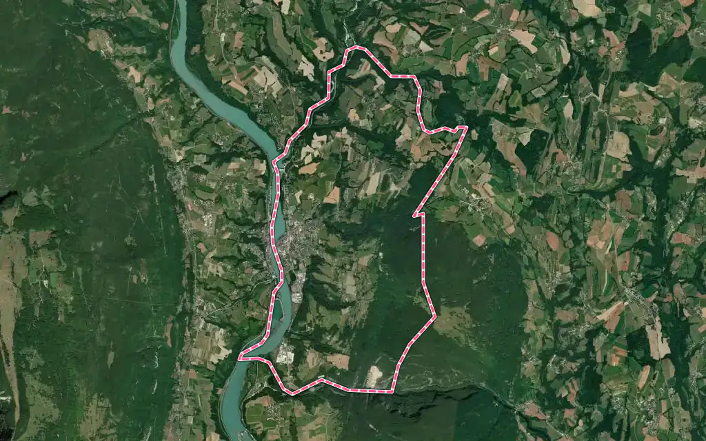 Vue satellite de Seyssel avec ses contours administratifs
