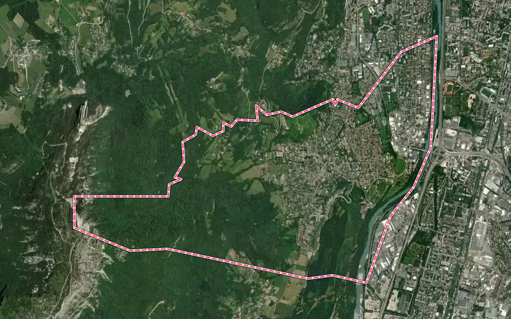 Vue satellite de Seyssins avec ses contours administratifs