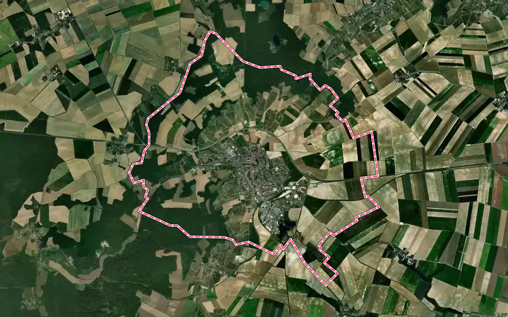Vue satellite de Sézanne avec ses contours administratifs