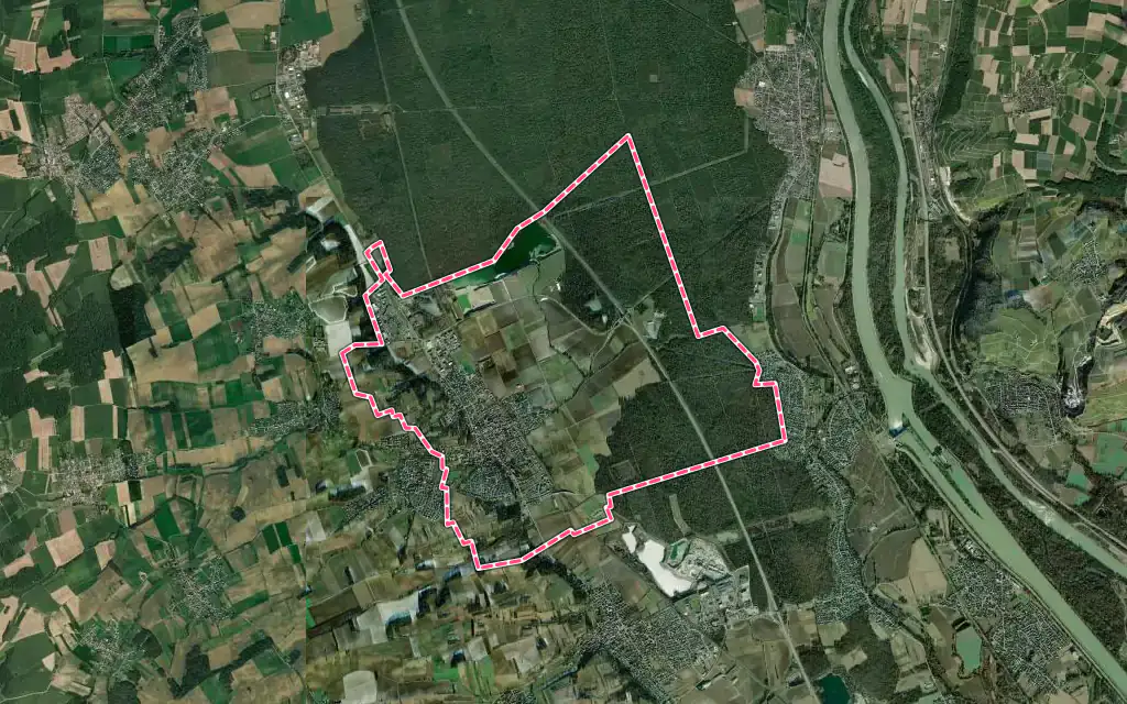 Vue satellite de Sierentz avec ses contours administratifs