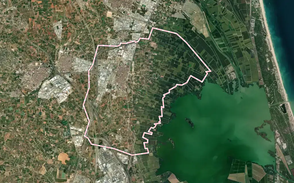 Vista satélite de Silla con su contorno administrativo