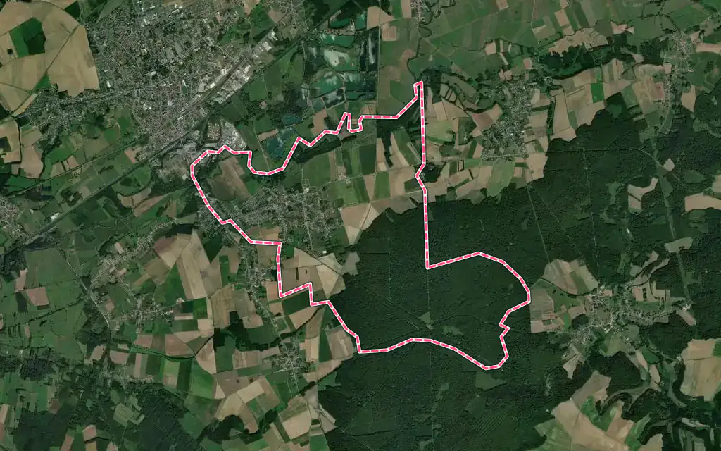Vue satellite de Sinceny avec ses contours administratifs
