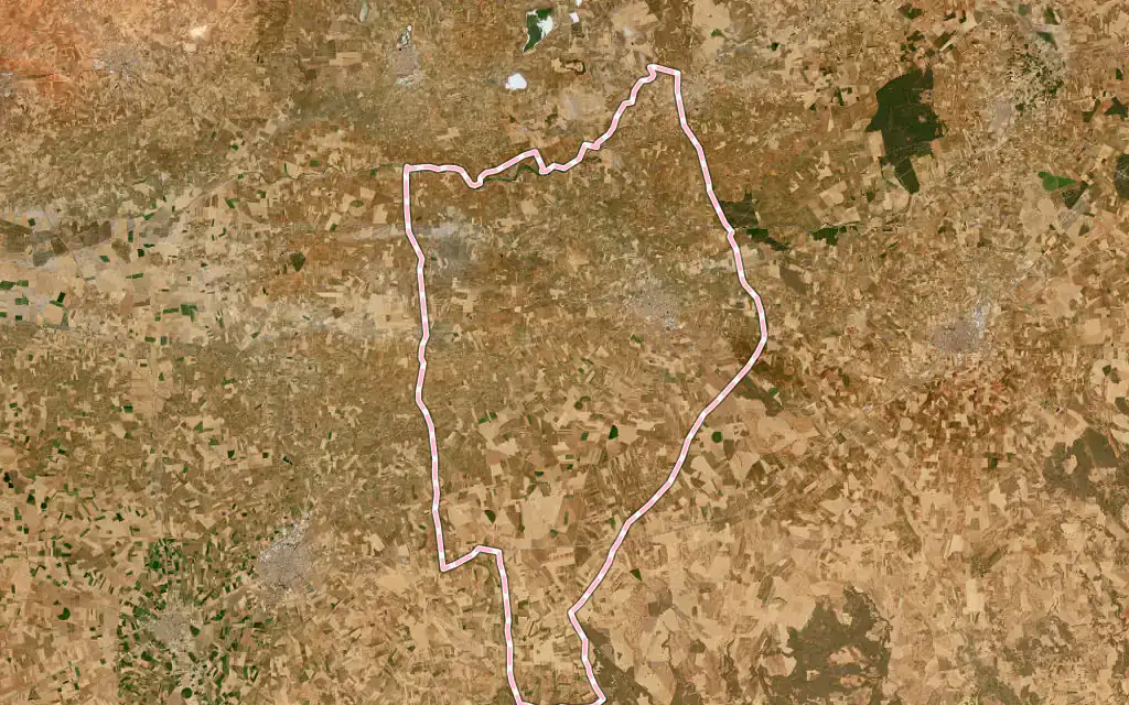 Vista satélite de Socuéllamos con su contorno administrativo
