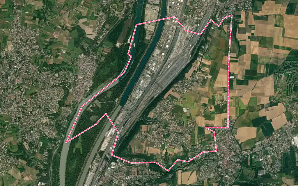 Vue satellite de Solaize avec ses contours administratifs